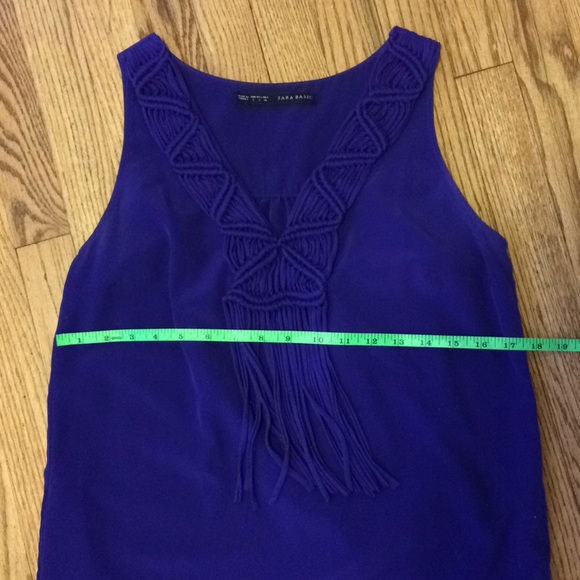 Zara cobalt shift dress w/ macrame fringe neckline - Picture 5 of 6